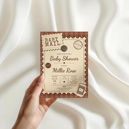 Baby Mail Baby Invitation - Brown