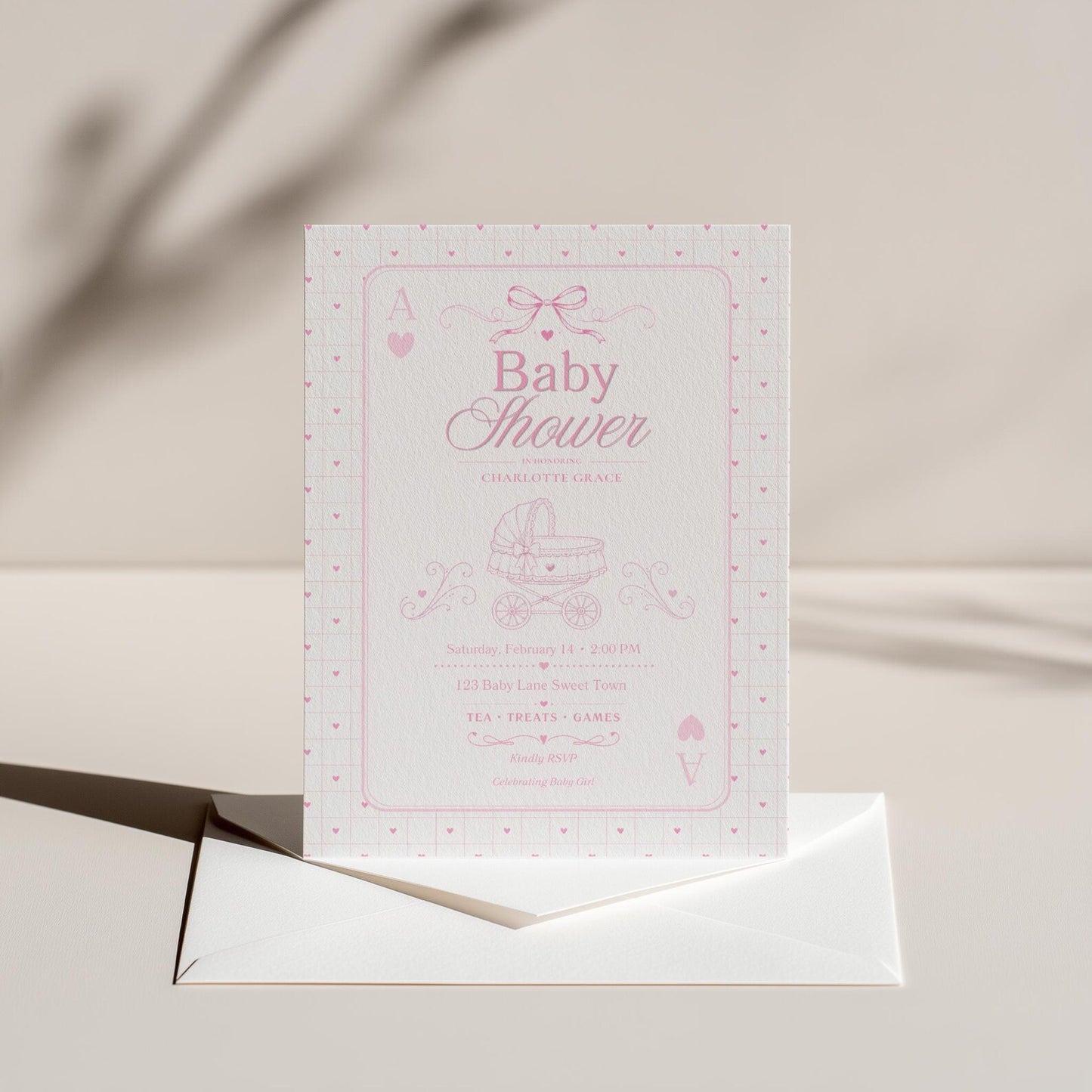 Card Deck Baby Invitation - Pink