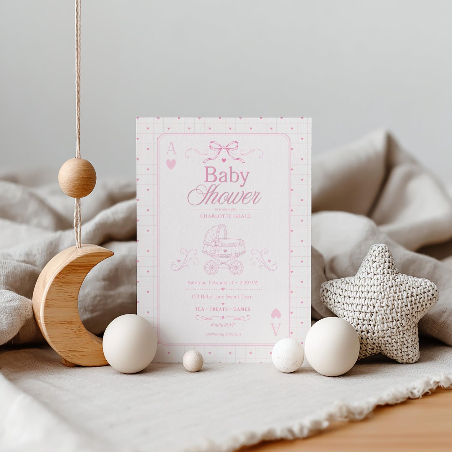 Card Deck Baby Invitation - Pink