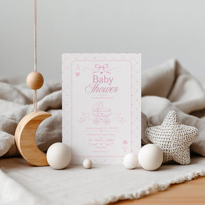 Card Deck Baby Invitation - Pink