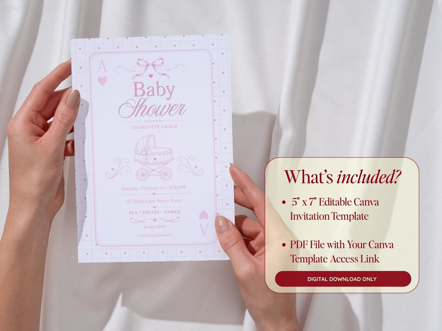Card Deck Baby Invitation - Pink
