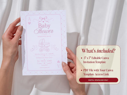Card Deck Baby Invitation - Pink