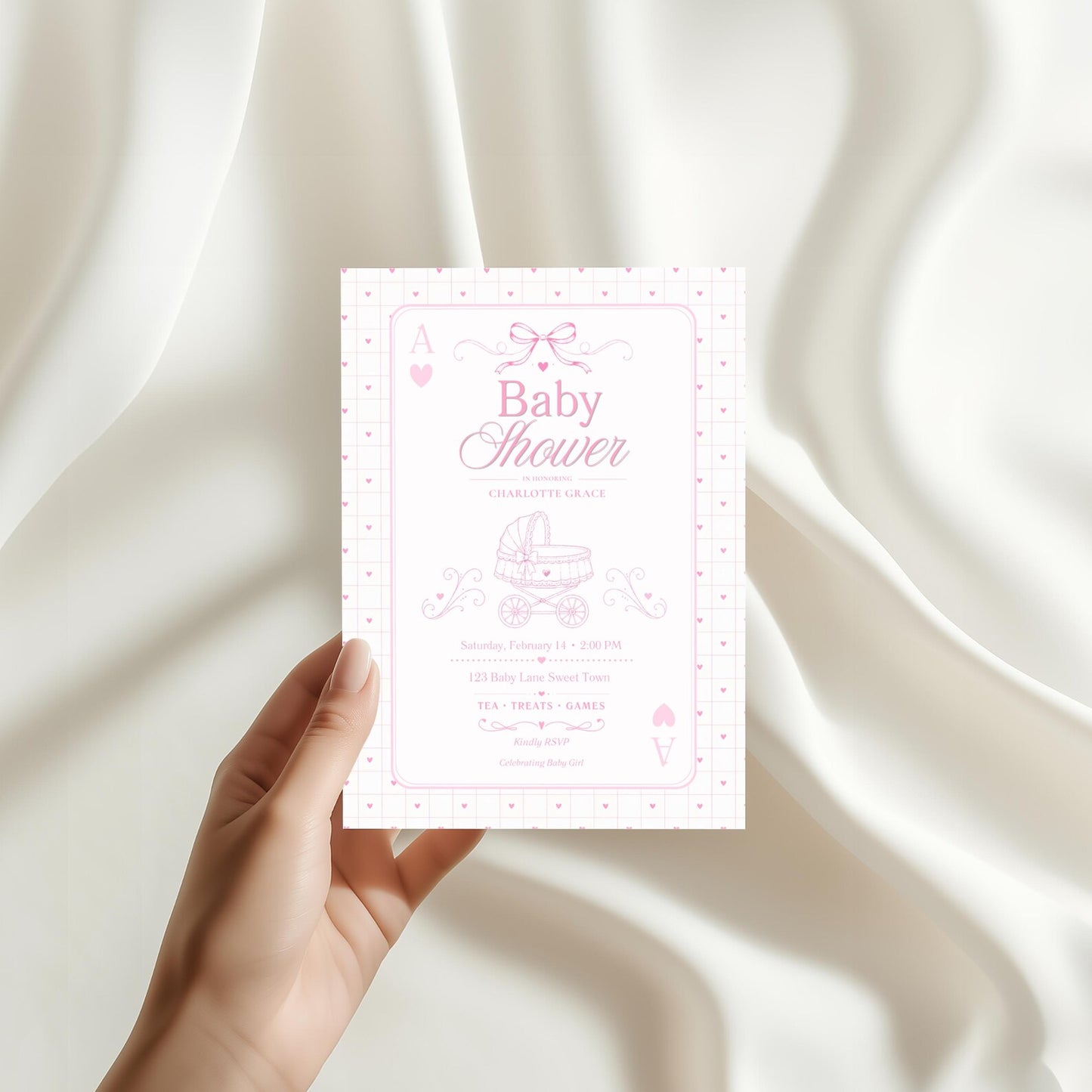 Card Deck Baby Invitation - Pink