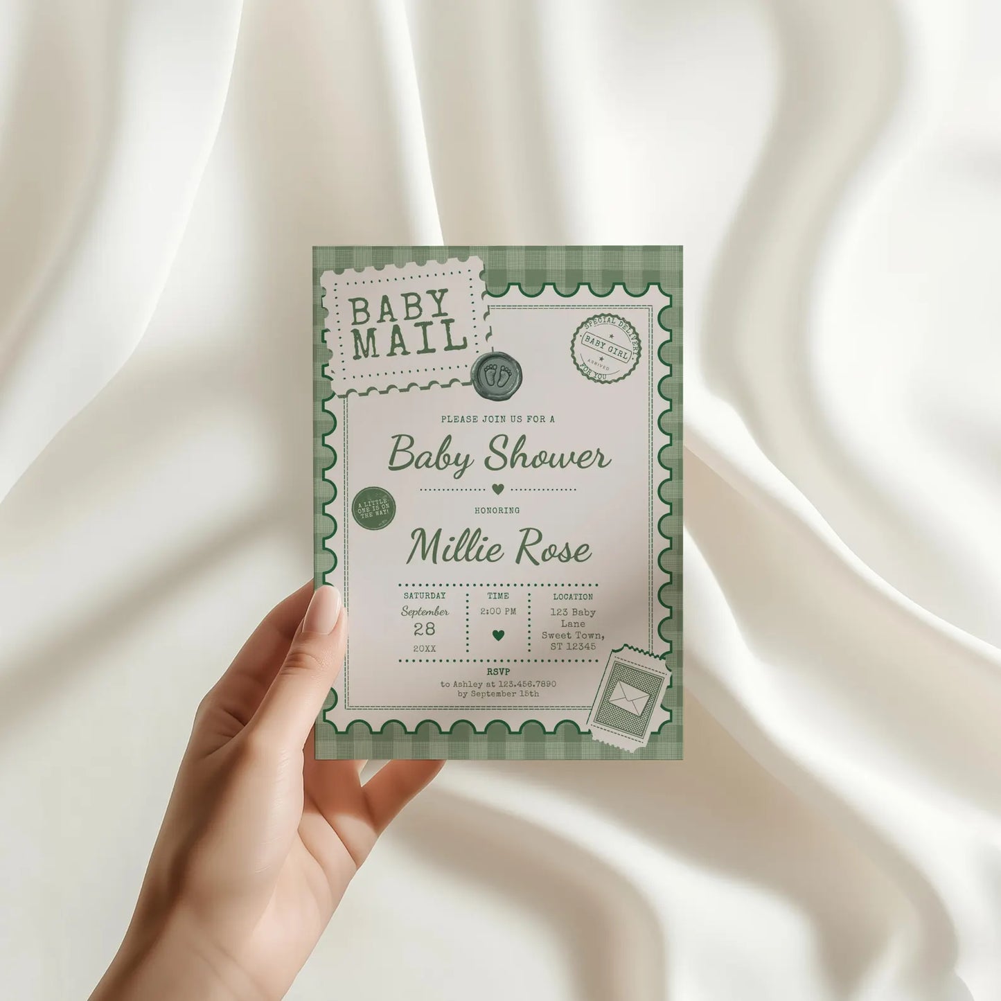 Baby Mail Baby Invitation - Green