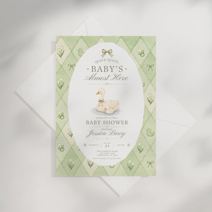 Silly Goose Baby Invitation - Sage Green