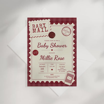 Baby Mail Baby Invitation - Red