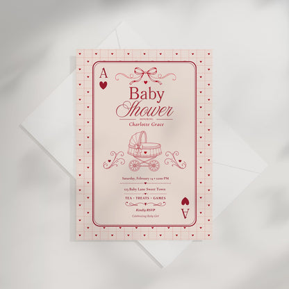 Card Deck Baby Invitation - Red