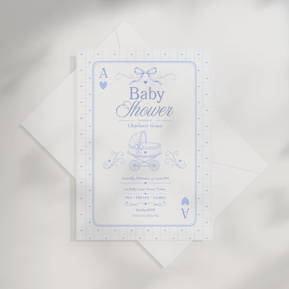Card Deck Baby Invitation - Blue