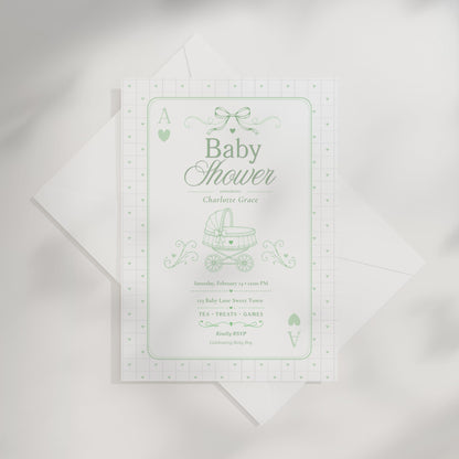 Card Deck Baby Invitation - Green