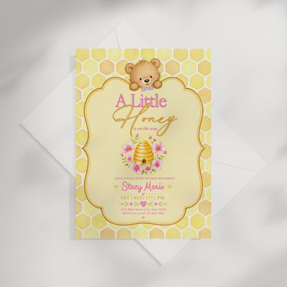 A Little Honey Yellow Baby Invitation - Pink