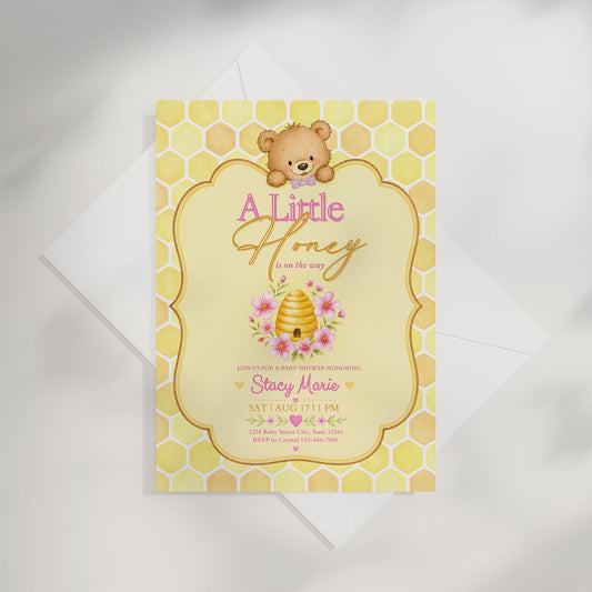 A Little Honey Yellow Baby Invitation - Pink