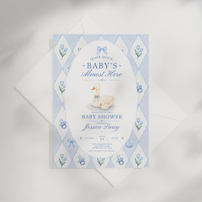 Silly Goose Baby Invitation - Blue