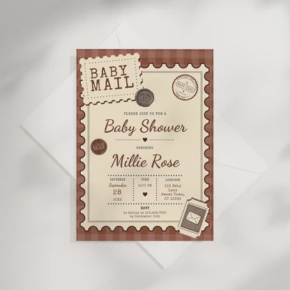 Baby Mail Baby Invitation - Brown